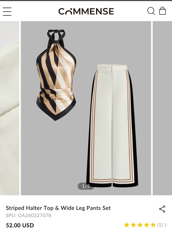 Commense Pants - Commense Cream Wide-Leg Pants with Black and Tan Stripe Top (Full set)